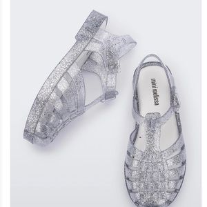 Mini Melissa Mel Possession Sandals in Clear Glitter/Silver Size 2 girls BNIB!